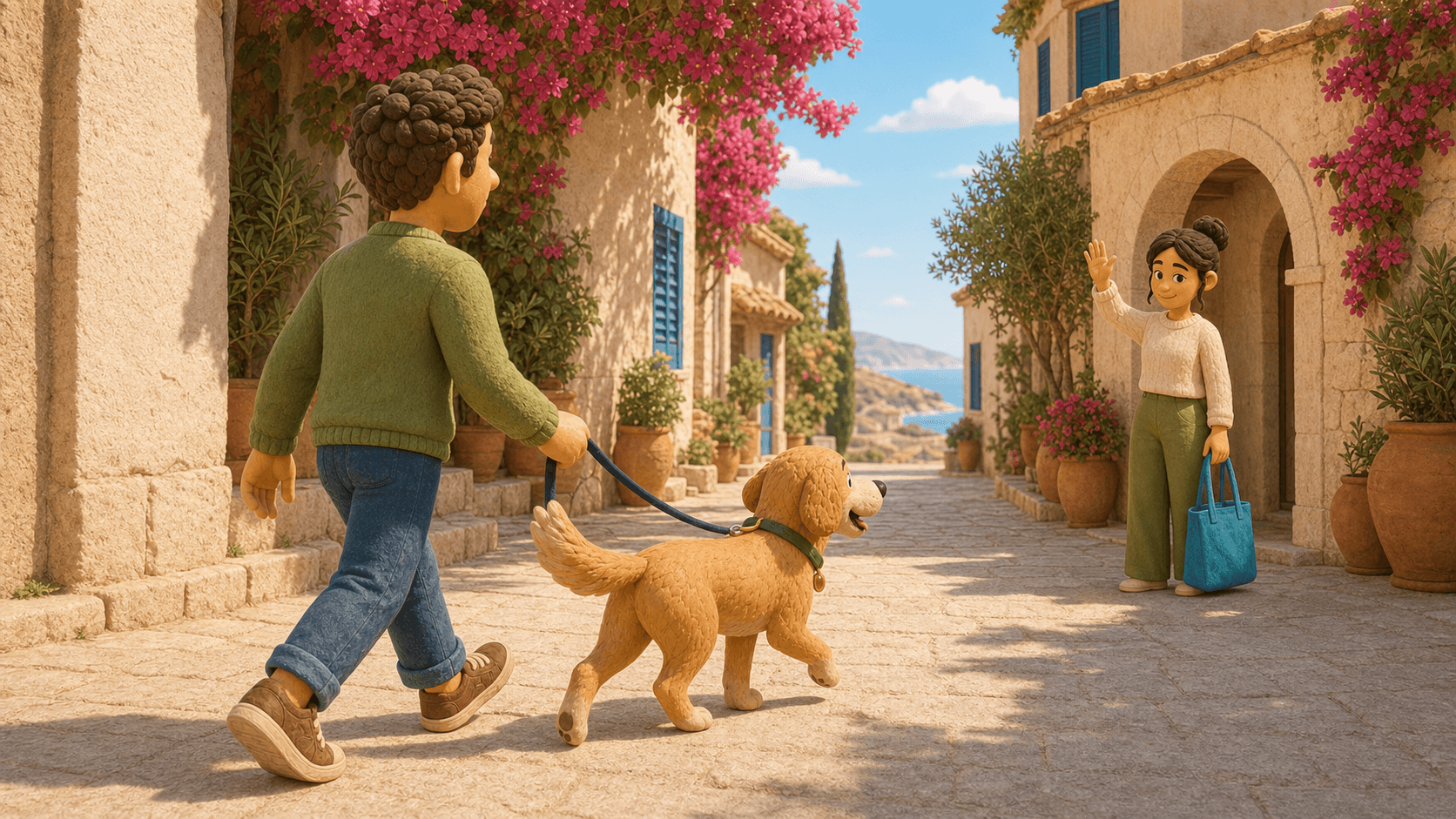A dog owner approaching a local Pawliday host for a meet-and-greet