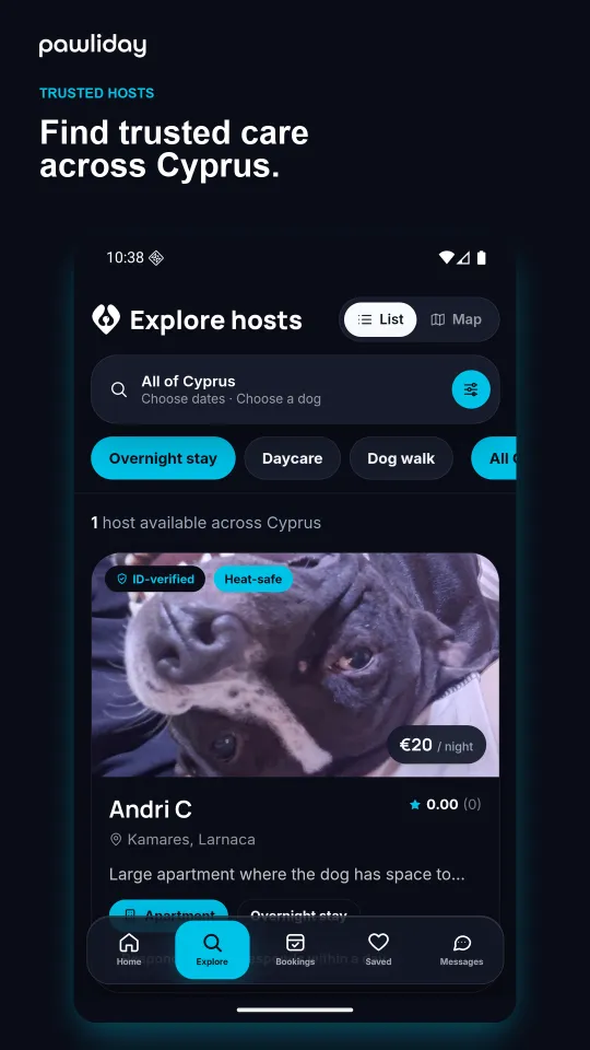 Find the right local fit screen in the Pawliday Android app