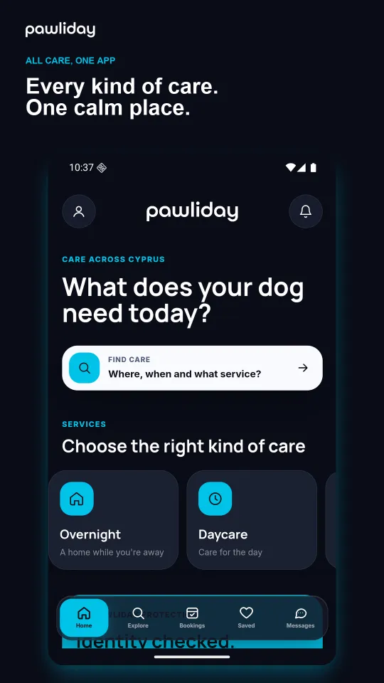 Care options at a glance screen in the Pawliday Android app